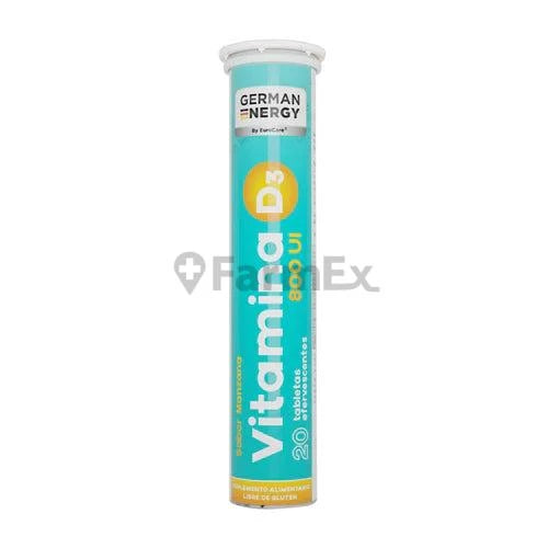 Vitamina D3 800 U.I. x 20 tabletas efervescentes German Energy